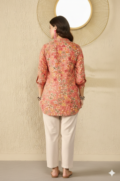 Pink Viscose Rayon Floral Printed Regular Top 