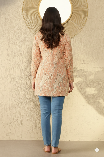 Orange Cotton Blend Abstract Printed Regular Tunic