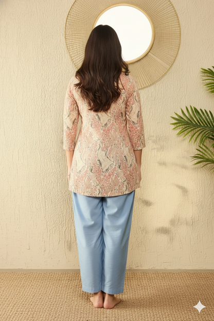 Red Cotton Blend Abstract Printed Regular Tunic 