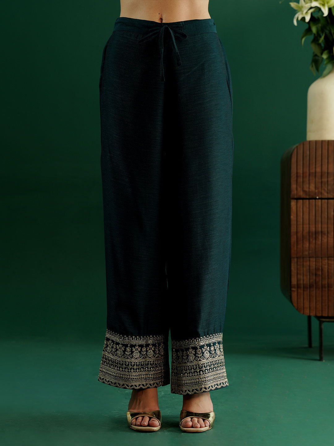 dhartii Festive Striking Teal Blue Heavy Embroidered Suit Set with Palazzo and Dupatta (3 Piece Set)