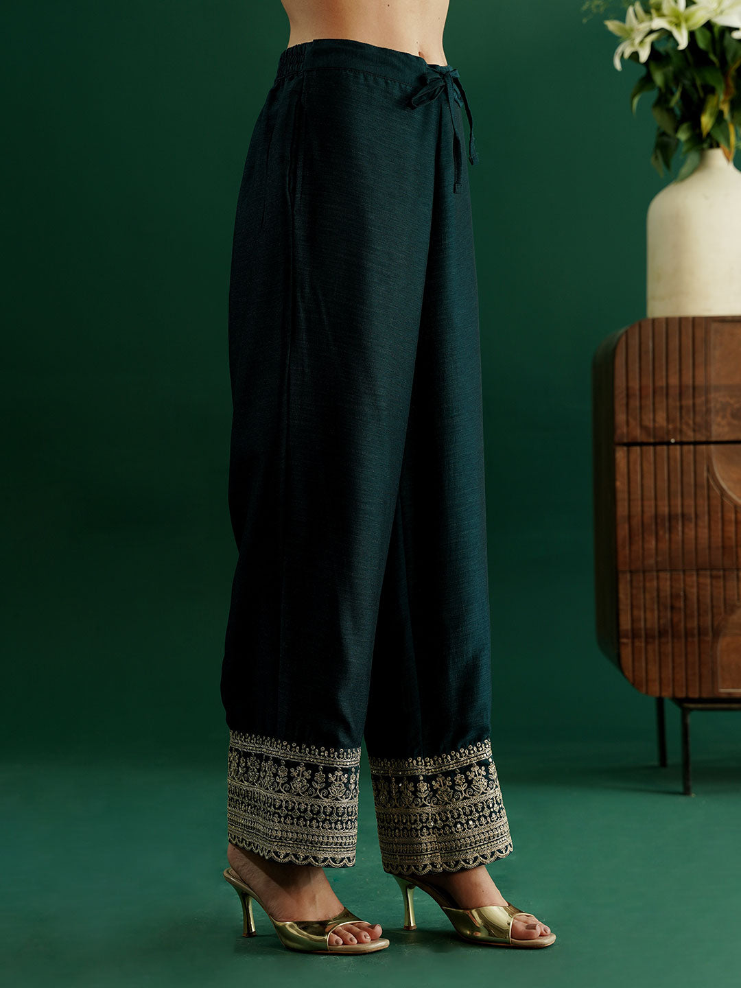 dhartii Festive Striking Teal Blue Heavy Embroidered Suit Set with Palazzo and Dupatta (3 Piece Set)