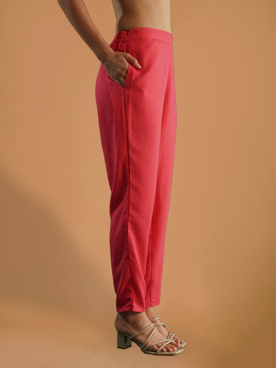 Coral Pink Floral Printed Rayon Co-ord Set