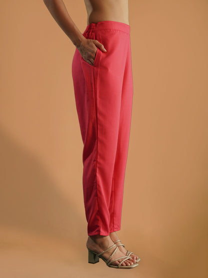 Coral Pink Floral Printed Rayon Co-ord Set