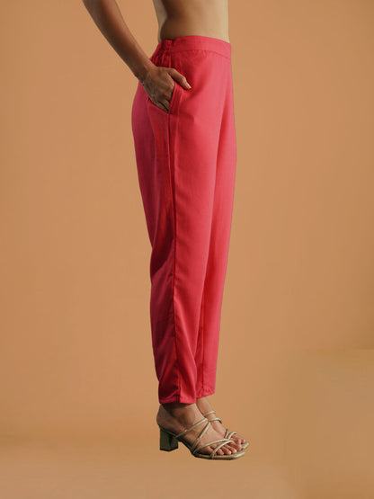 Fuchsia Pink Viscose Chanderi Suit Set