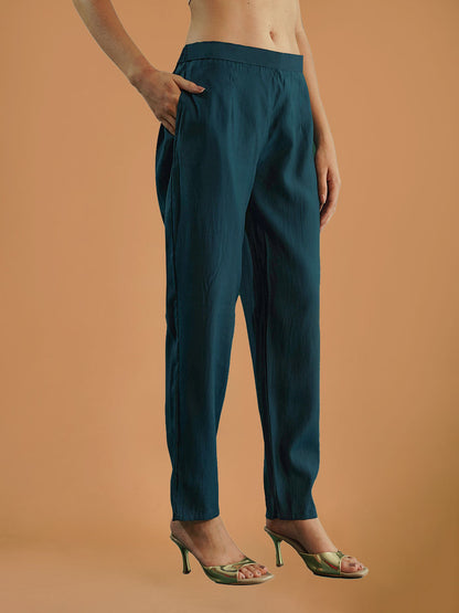 Emerald Green Floral Printed Rayon Straight Suit Set