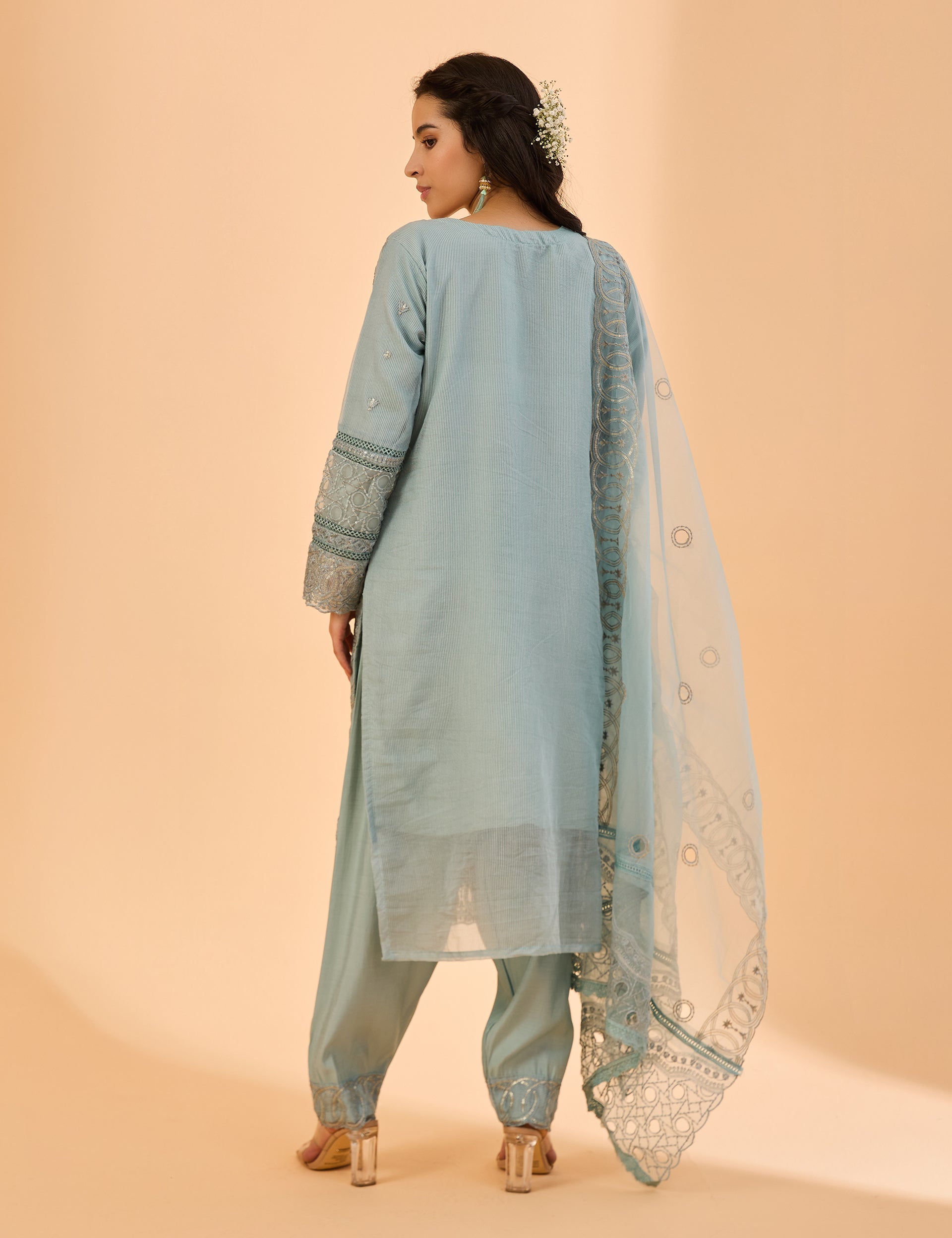 dhartii  Steel Blue Blossom Embroidered Ethnic Suit Set