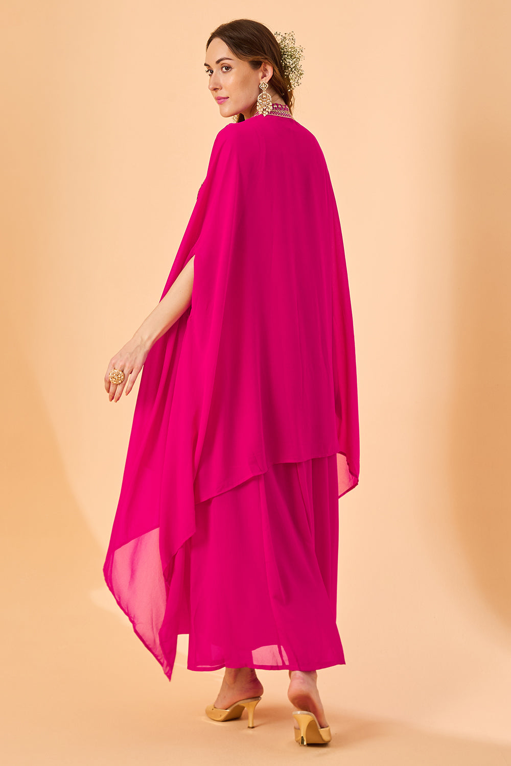dhartii  Fuchsia Pink Aura Georgette Embroidered Fusion Set