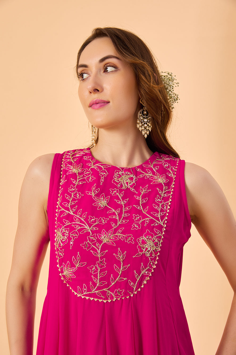 dhartii  Fuchsia Pink Aura Georgette Embroidered Fusion Set