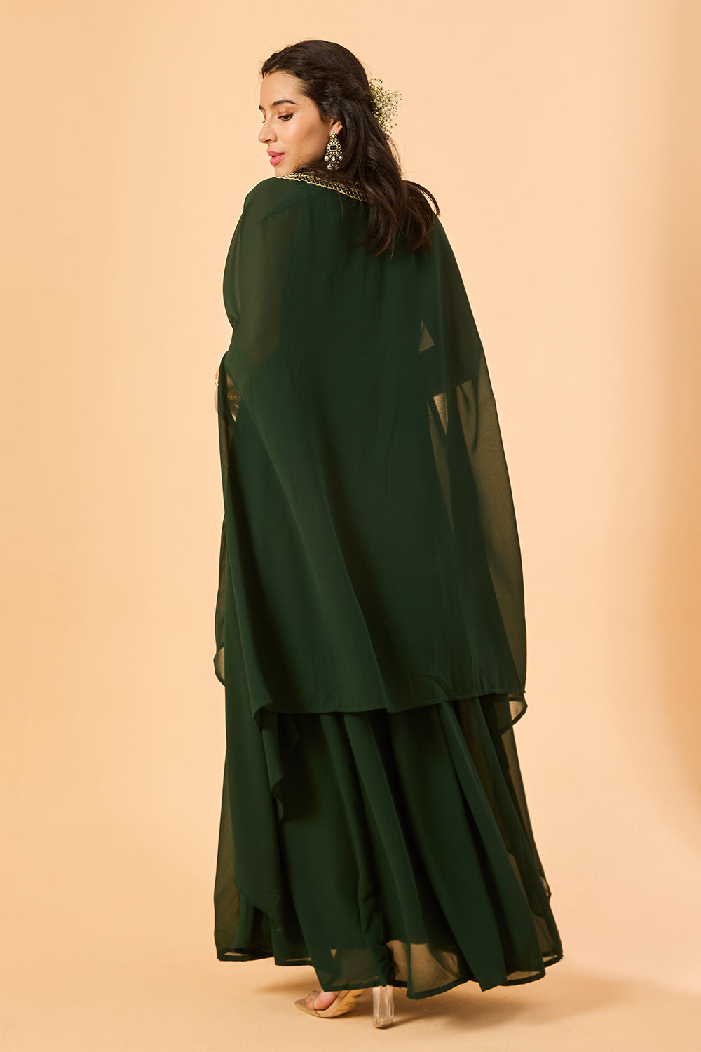 dhartii  Dark green Embroidered Georgette Fusion Set