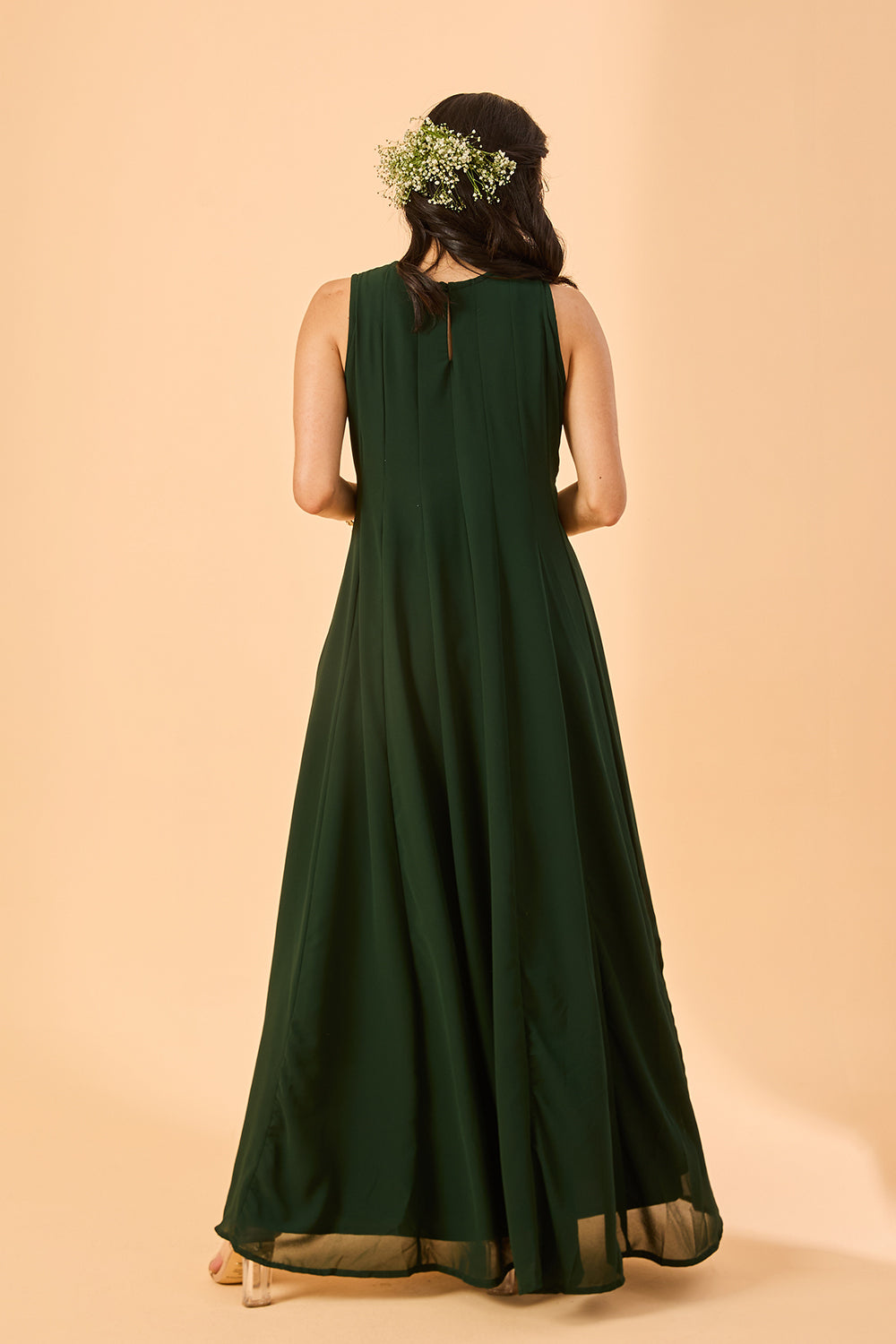 dhartii  Dark green Embroidered Georgette Fusion Set