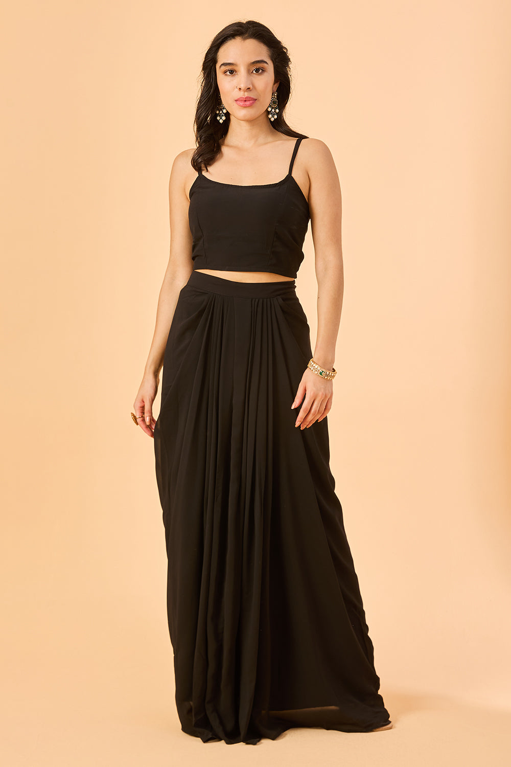 dhartii  Black Embroidered Georgette Fusion Set