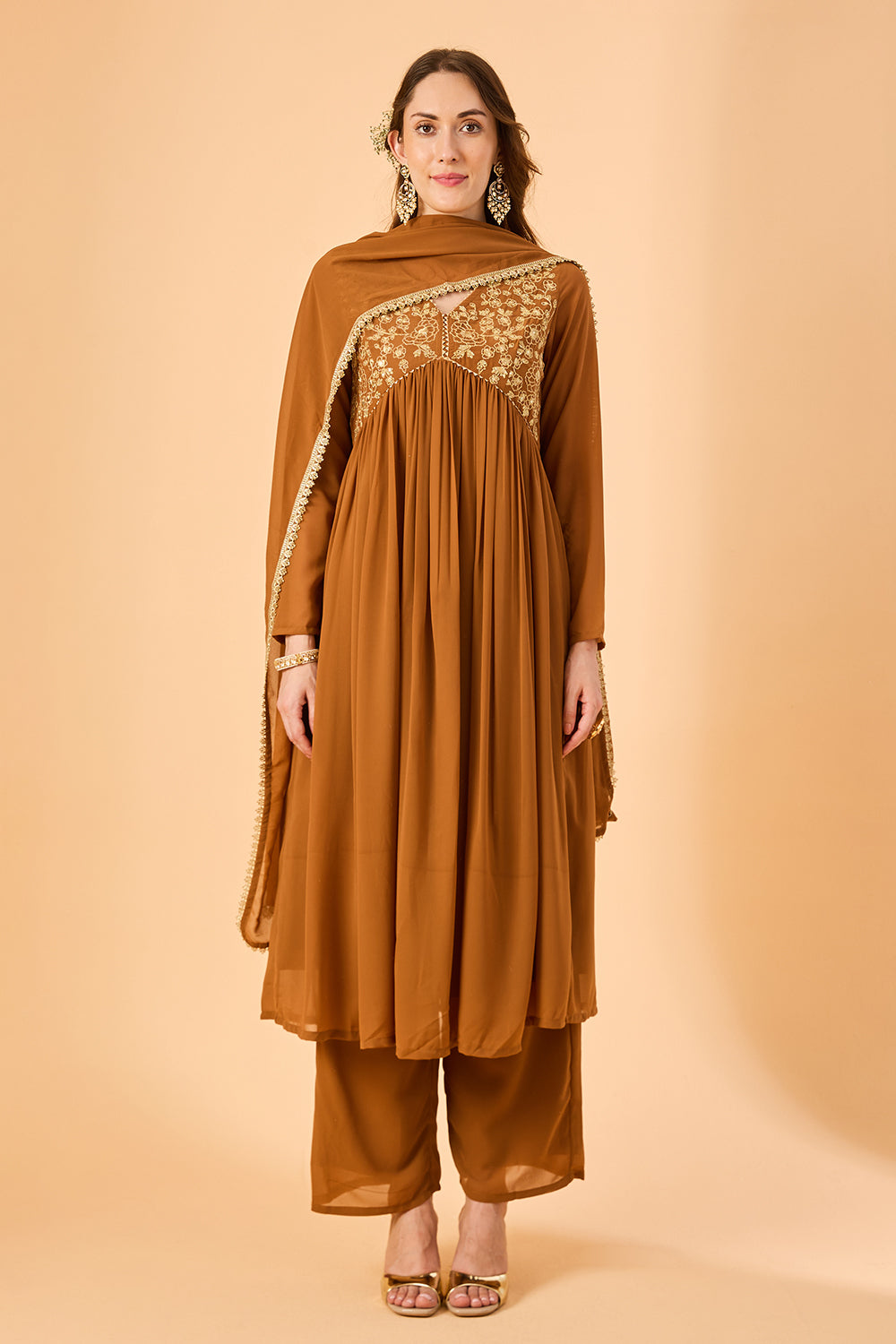 dhartii  Mustard Embroidered Georgette Suit