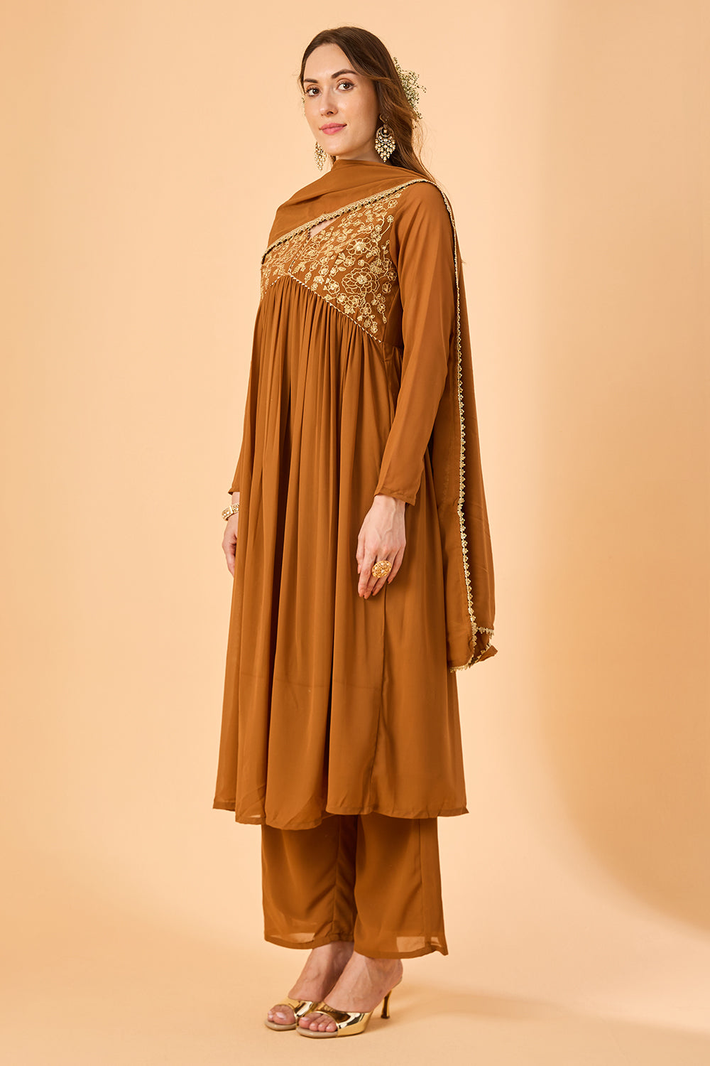 dhartii  Mustard Embroidered Georgette Suit
