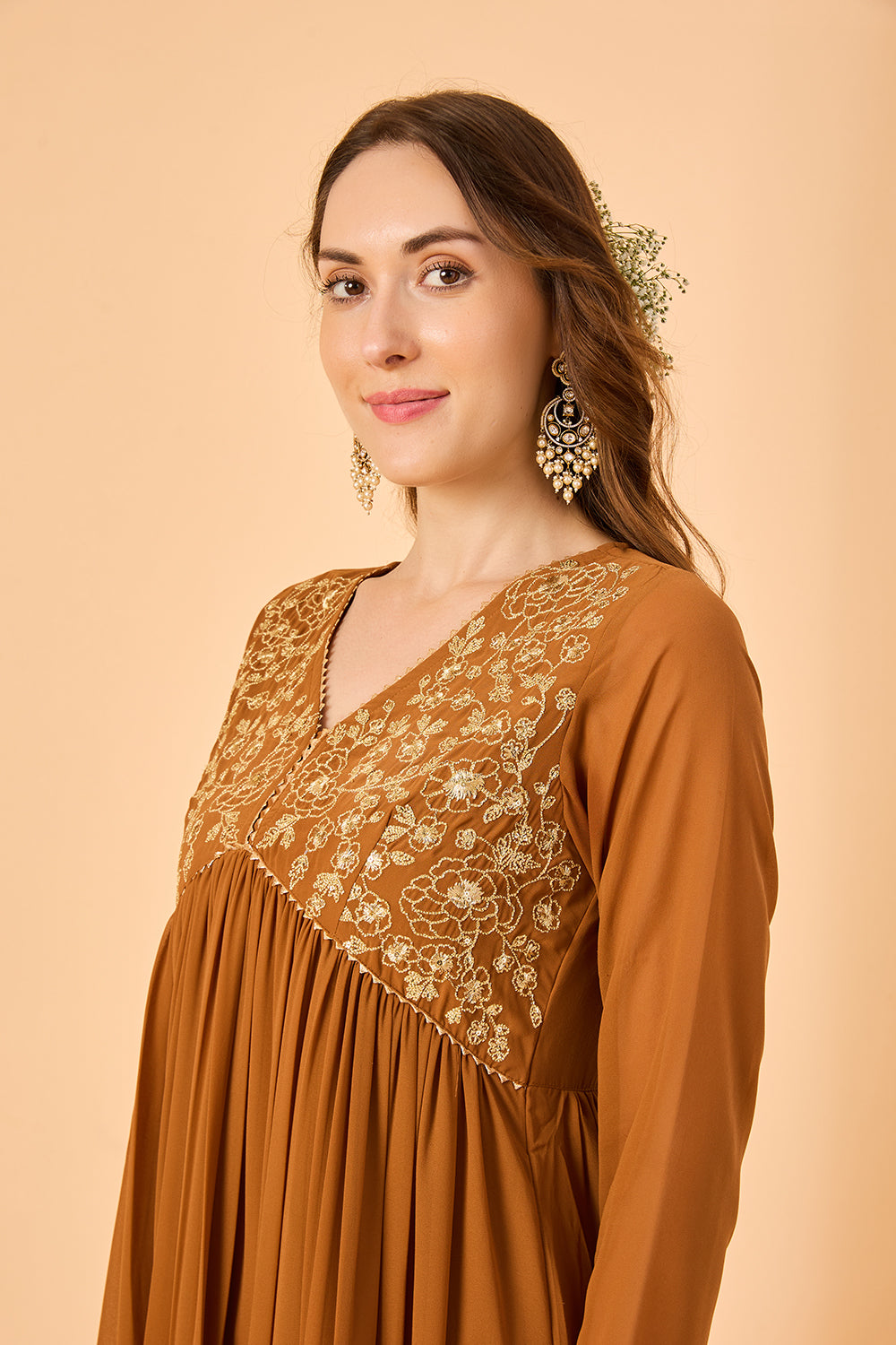 dhartii  Mustard Embroidered Georgette Suit