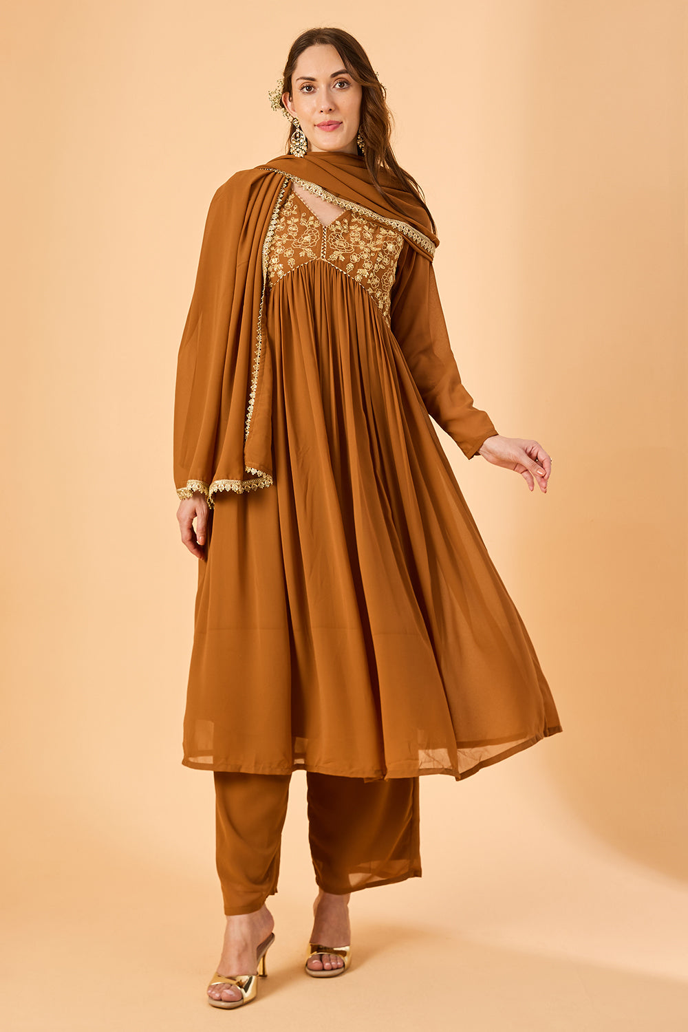 dhartii  Mustard Embroidered Georgette Suit
