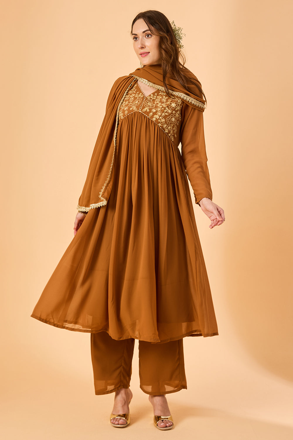dhartii  Mustard Embroidered Georgette Suit