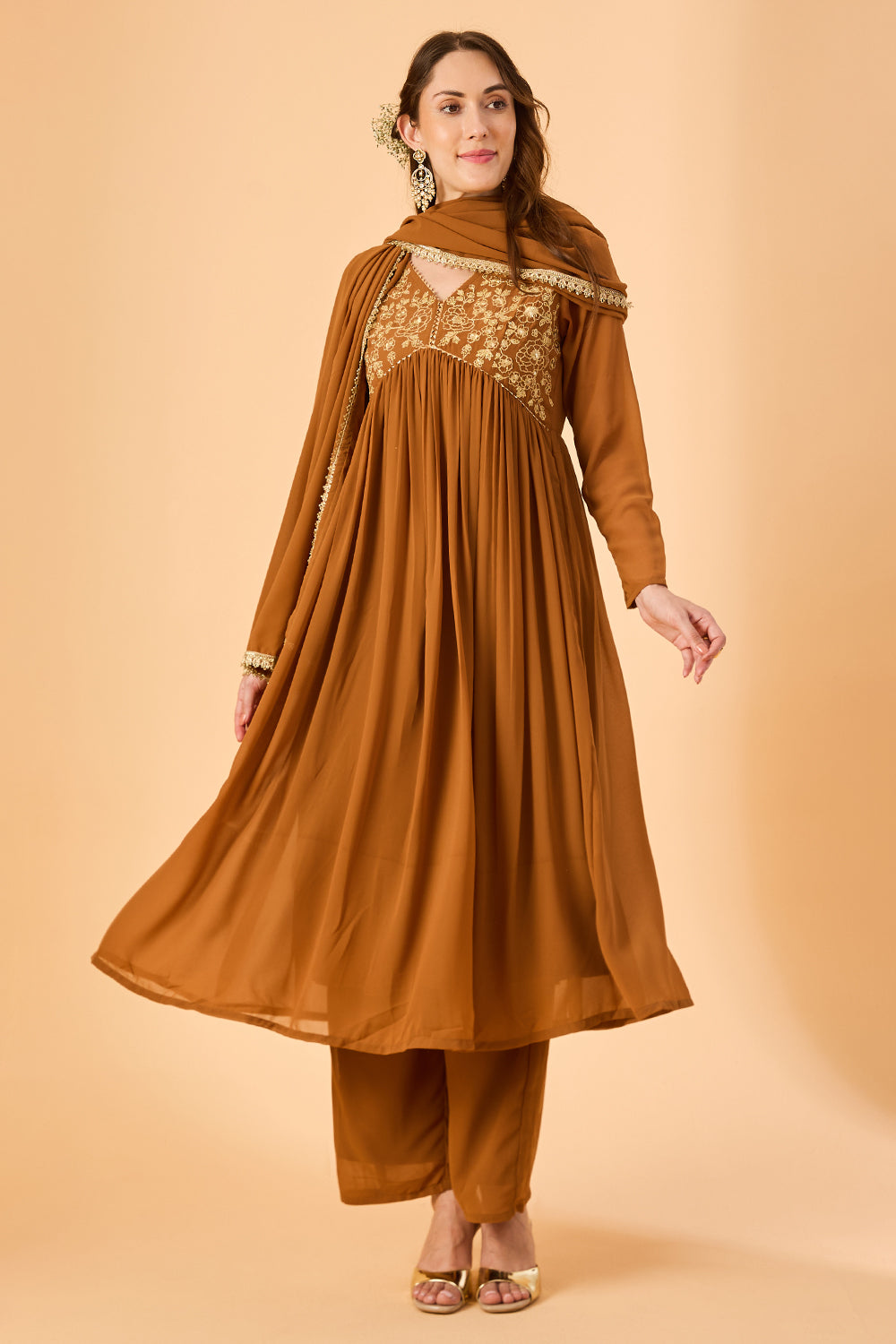 dhartii  Mustard Embroidered Georgette Suit