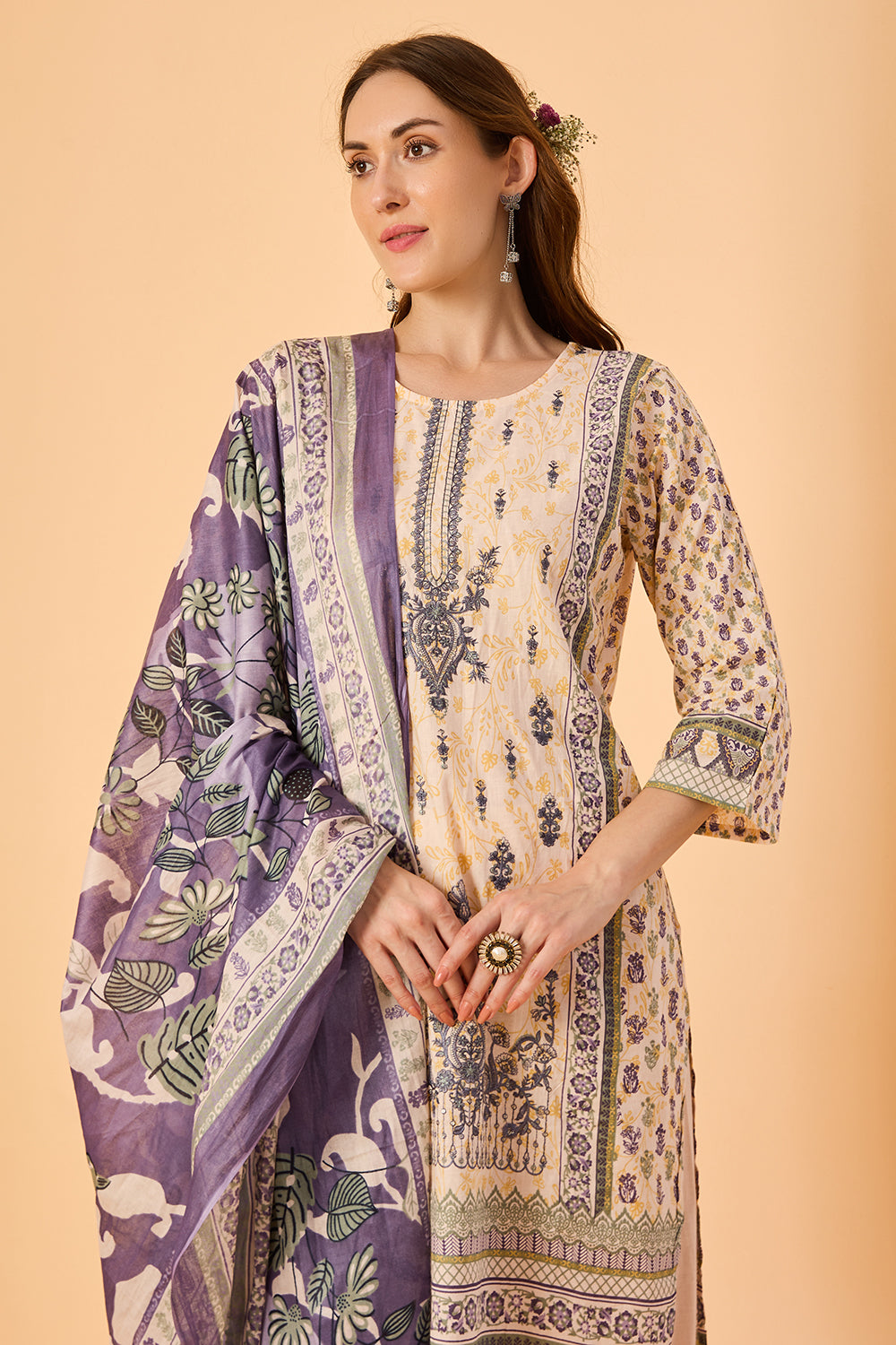 dhartii  Peach Blossom Cotton Ethnic Suit Set