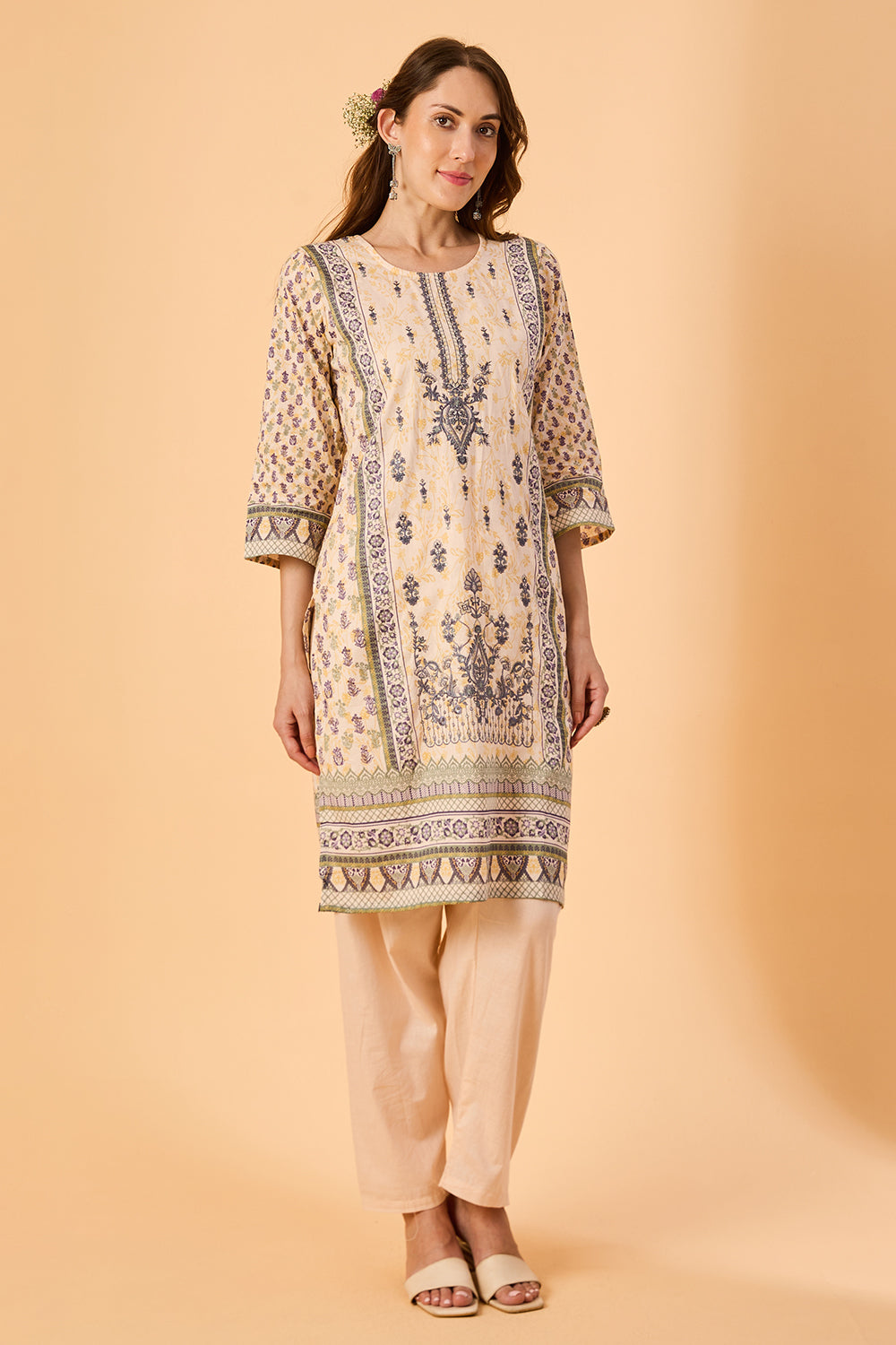 dhartii  Peach Blossom Cotton Ethnic Suit Set