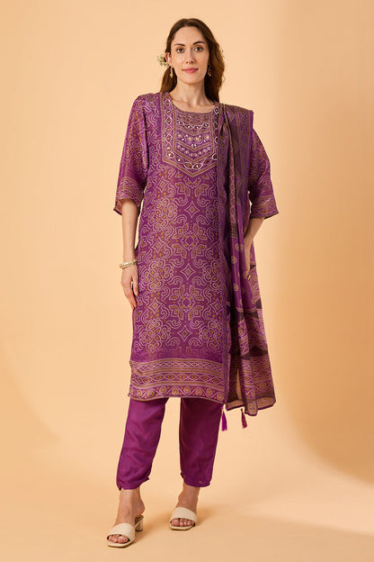 dhartii  Purple Embroidered Silk Tissue Suit Set