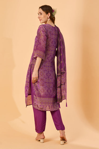 dhartii  Purple Embroidered Silk Tissue Suit Set