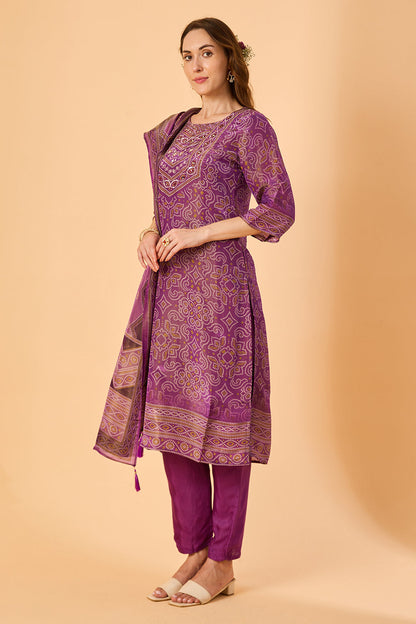 dhartii  Purple Embroidered Silk Tissue Suit Set