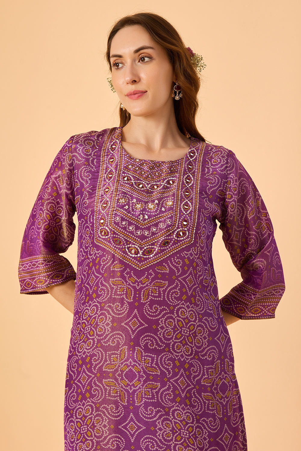 dhartii  Purple Embroidered Silk Tissue Suit Set