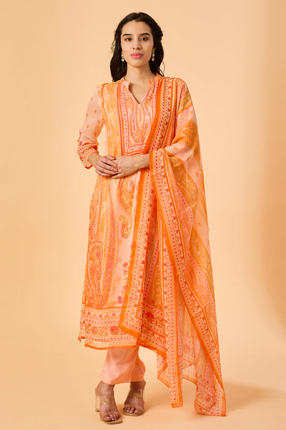 dhartii  Peach Floral Kurta Set with Dupatta