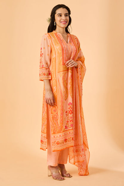 dhartii  Peach Floral Kurta Set with Dupatta