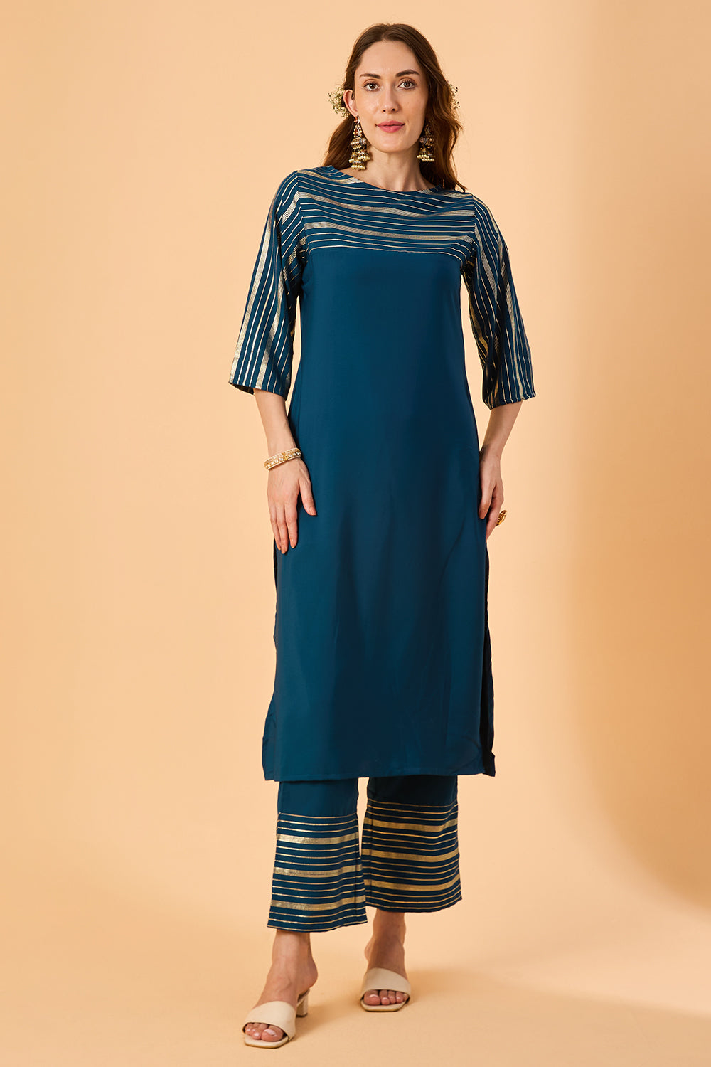dhartii  Teal Luxe Satin Co-Ord Set