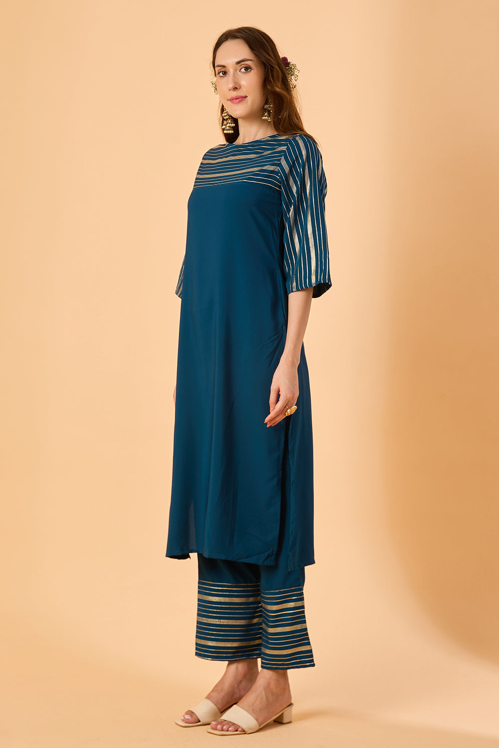 dhartii  Teal Luxe Satin Co-Ord Set
