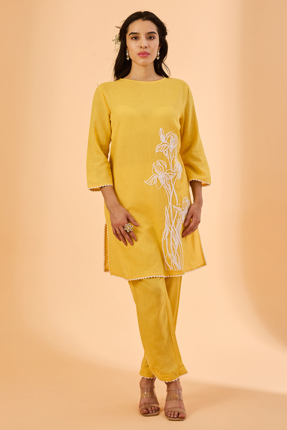 dhartii  yellow Light Embroidered Cotton Co-Ord Set