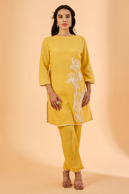 dhartii  yellow Light Embroidered Cotton Co-Ord Set