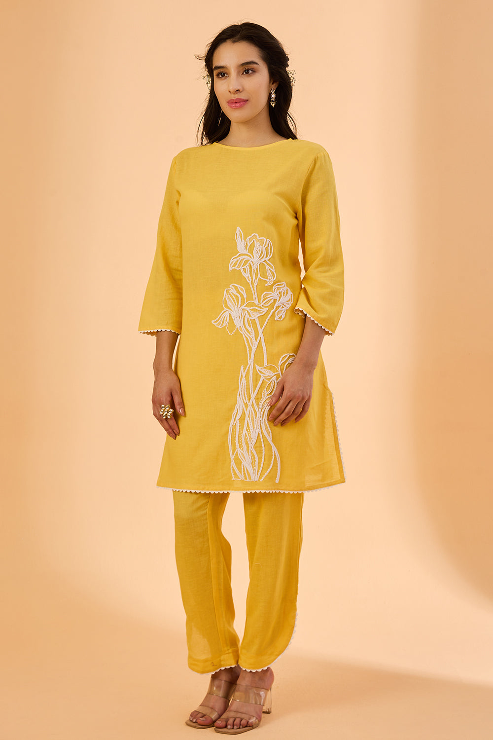 dhartii  yellow Light Embroidered Cotton Co-Ord Set