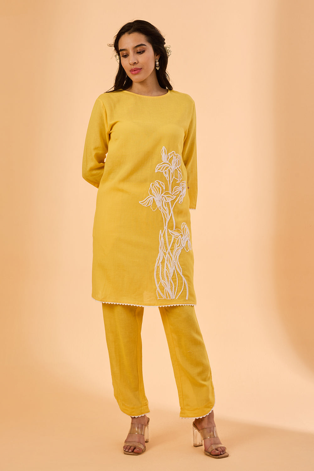dhartii  yellow Light Embroidered Cotton Co-Ord Set
