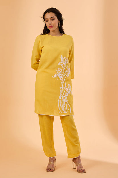 dhartii  yellow Light Embroidered Cotton Co-Ord Set