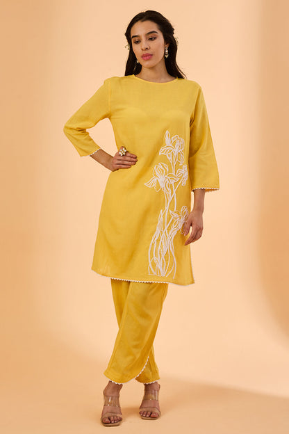 dhartii  yellow Light Embroidered Cotton Co-Ord Set