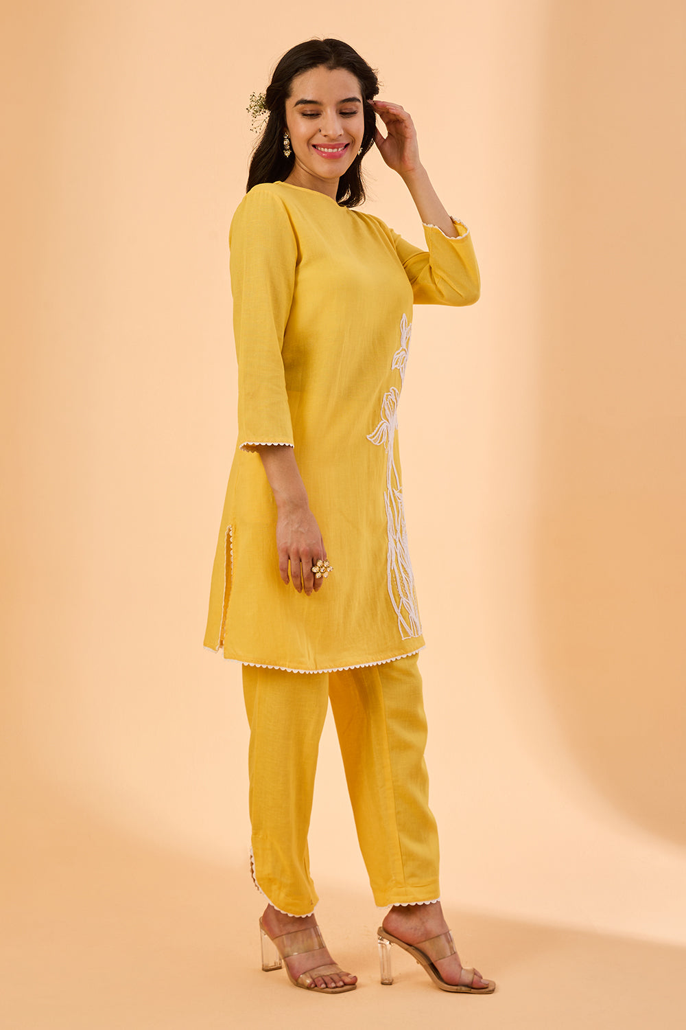 dhartii  yellow Light Embroidered Cotton Co-Ord Set