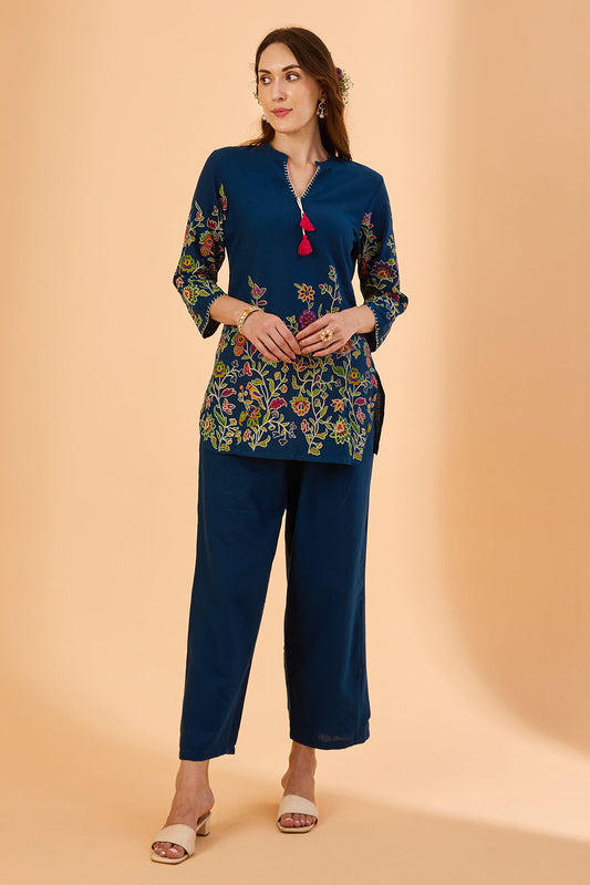 dhartii  Teal Floral Print Cotton Co-ord Set