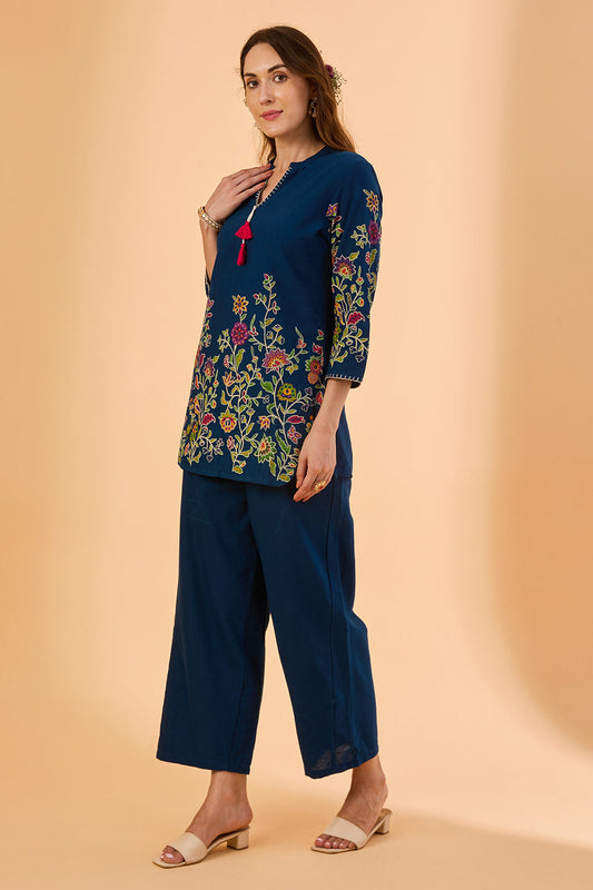 dhartii  Teal Floral Print Cotton Co-ord Set