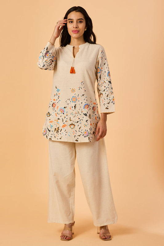 dhartii  Cream Garden Floral Cotton Co-Ord Set