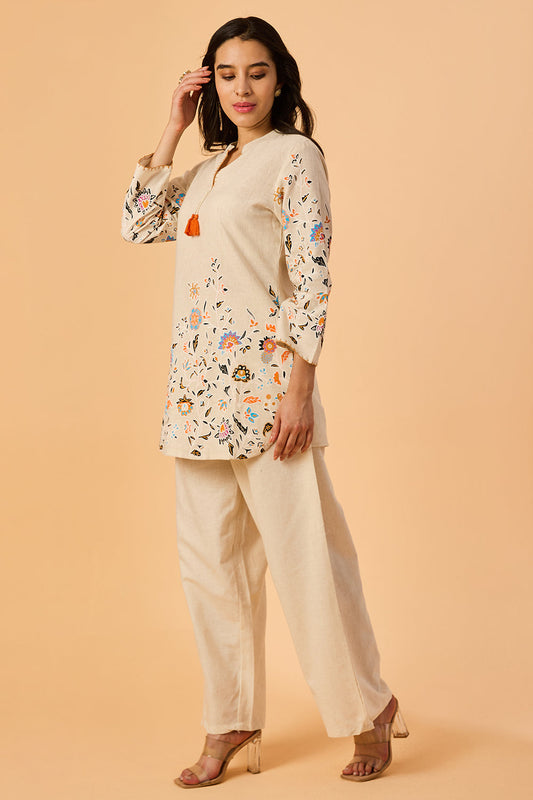 dhartii  Cream Garden Floral Cotton Co-Ord Set