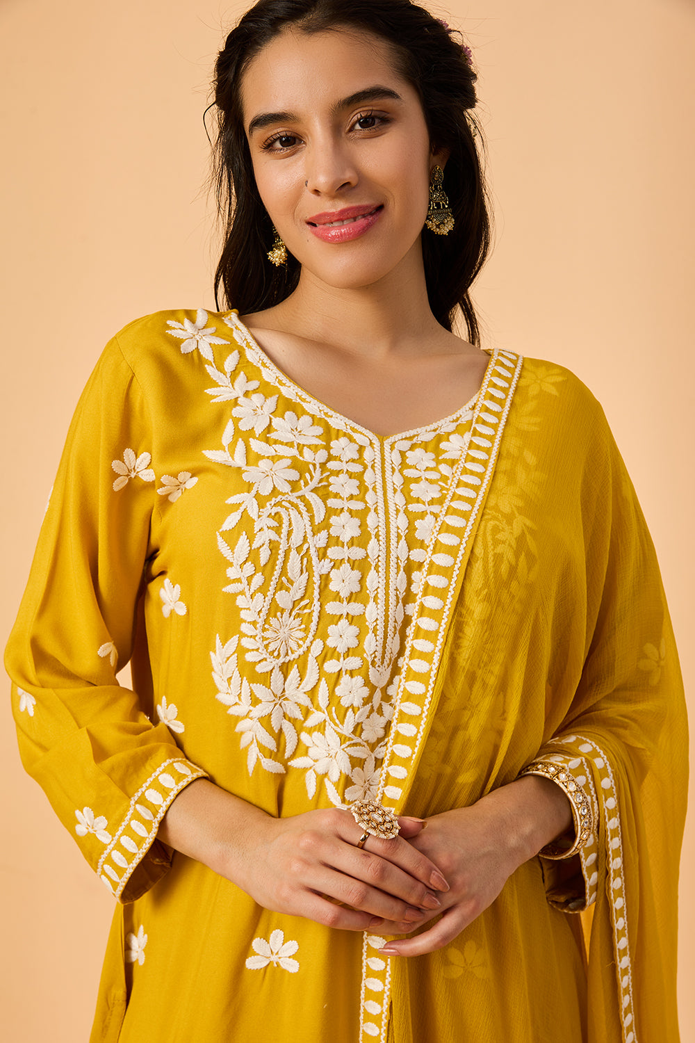 dhartii  Yellow Bloom Ethnic Rayon Suit Set