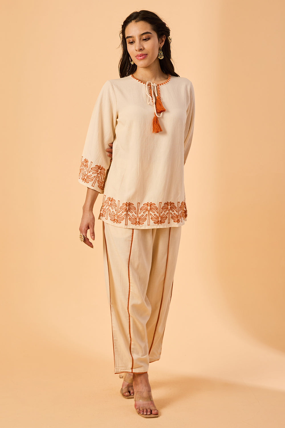 dhartii  Ivory Ease Embroidered Cotton Co-Ord Set