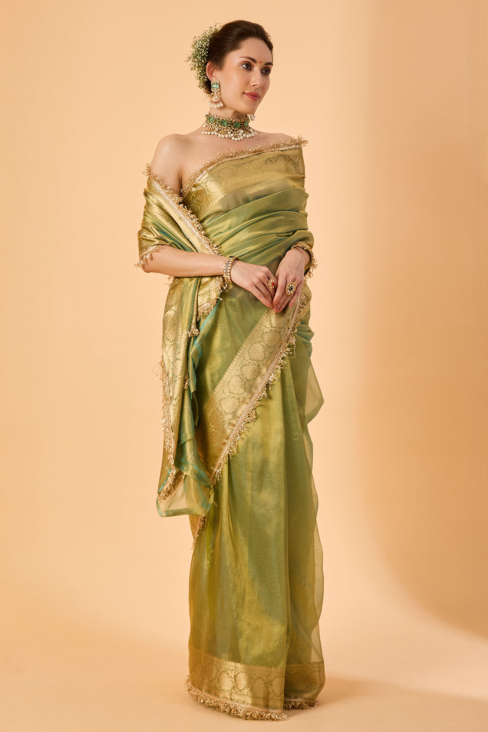 dhartii   Metallic Turquoise  Silk Tissue Saree