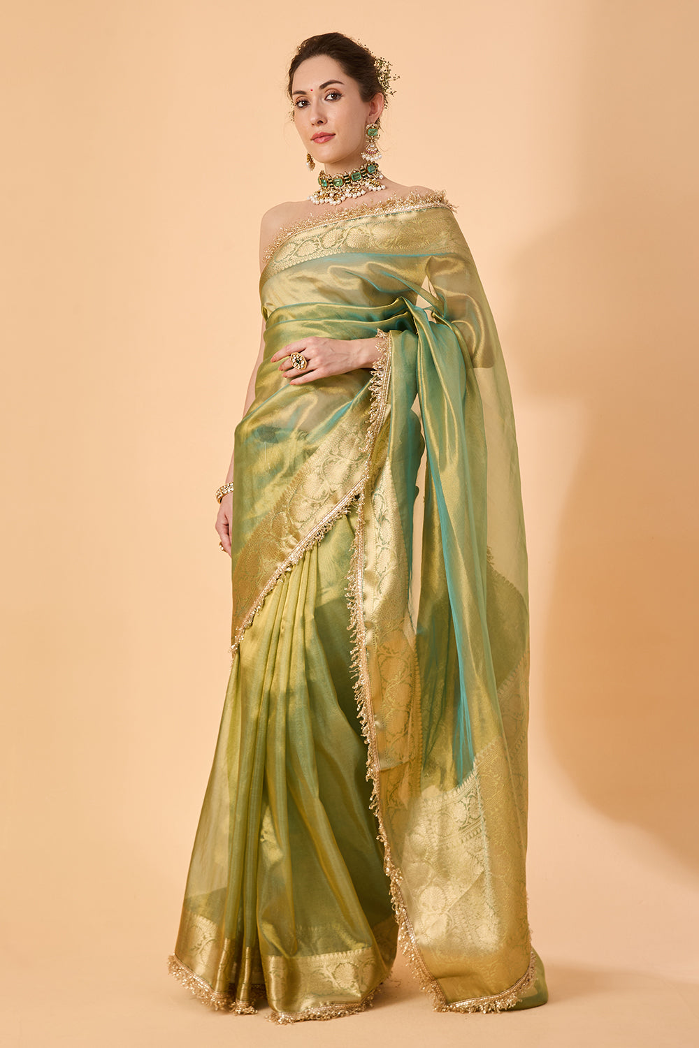 dhartii   Metallic Turquoise  Silk Tissue Saree