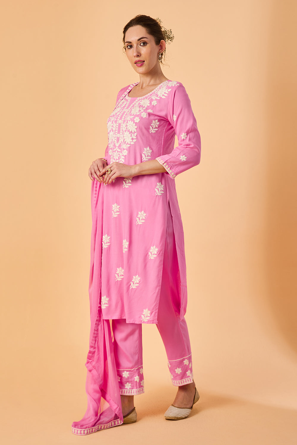 dhartii  Pink Embroidered Rayon Ethnic Suit Set