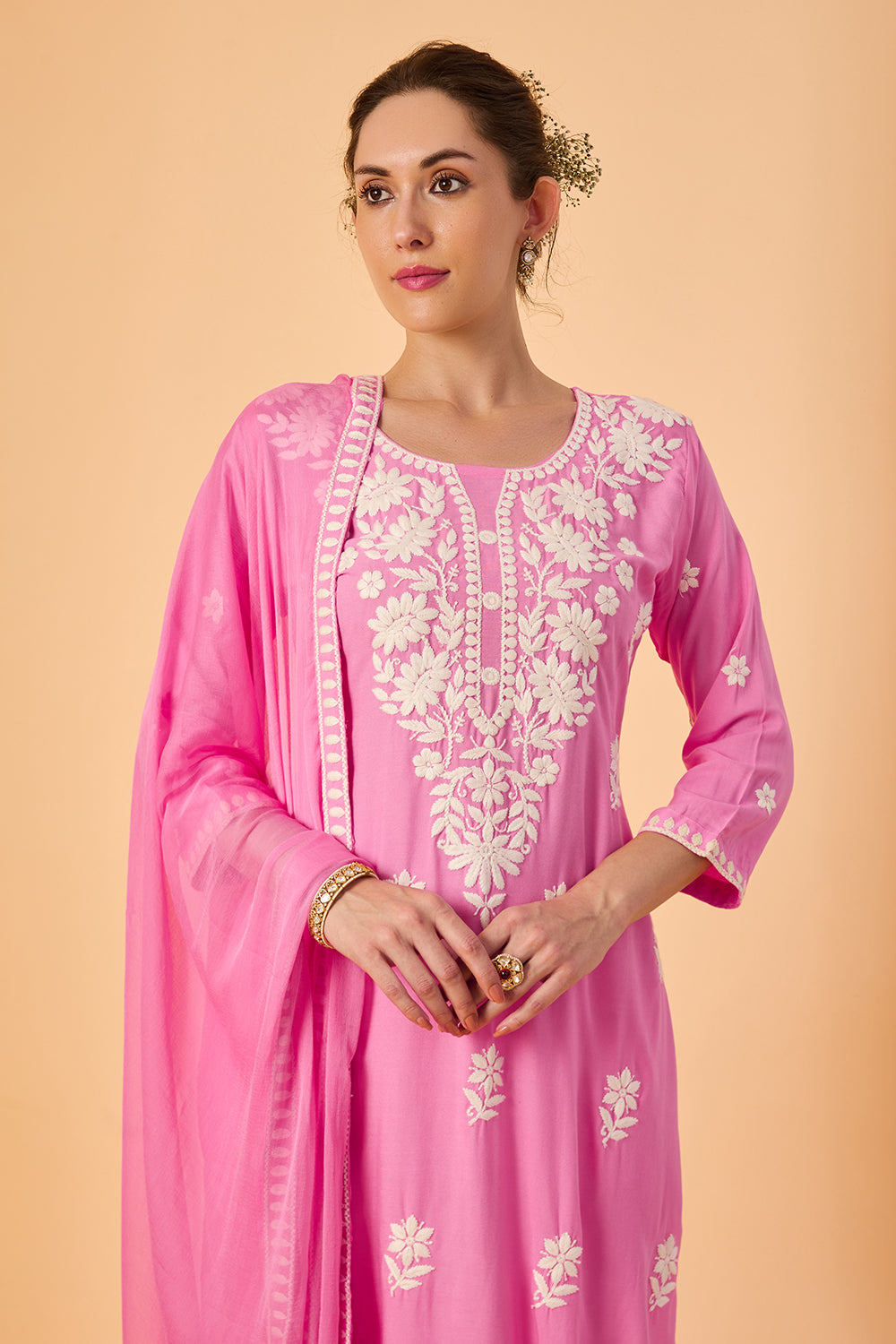 dhartii  Pink Embroidered Rayon Ethnic Suit Set