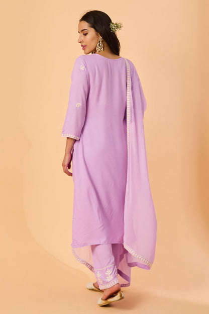 dhartii  Lavender Embroidered Rayon Suit Set