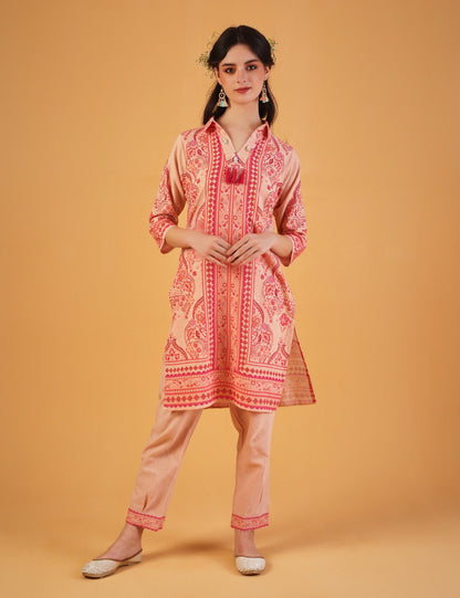 dhartii  Peach Bloom Printed Ethnic Co-ord Set